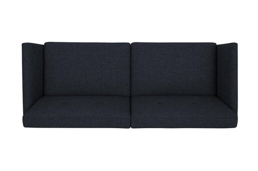 Schlafsofa Regal Bezug aus Leinenstoff, Holzbeine, Breite 204,5 cm in blau