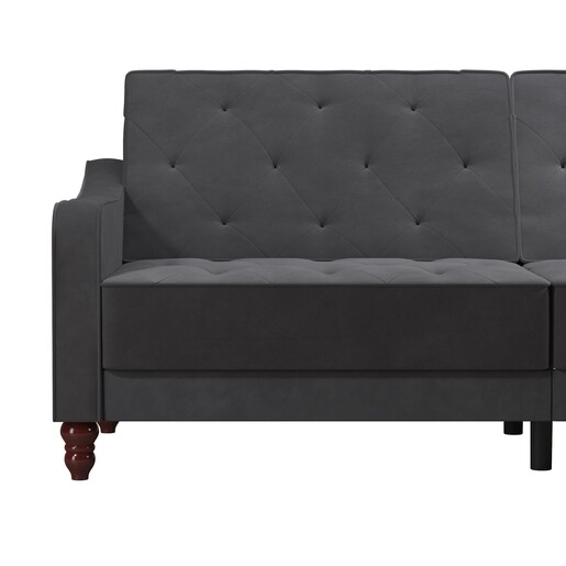 Schlafsofa Vintage Bezug in Samtoptik, Diamant-Steppung, Breite 207 cm in grau