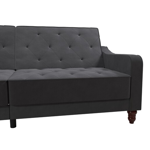 Schlafsofa Vintage Bezug in Samtoptik, Diamant-Steppung, Breite 207 cm in grau