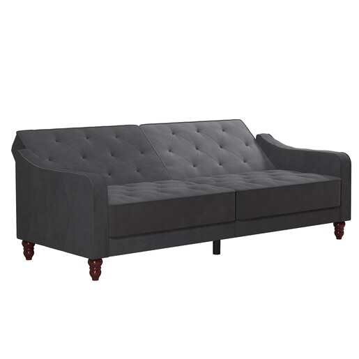 Schlafsofa Vintage Bezug in Samtoptik, Diamant-Steppung, Breite 207 cm in grau