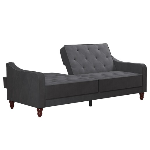 Schlafsofa Vintage Bezug in Samtoptik, Diamant-Steppung, Breite 207 cm in grau