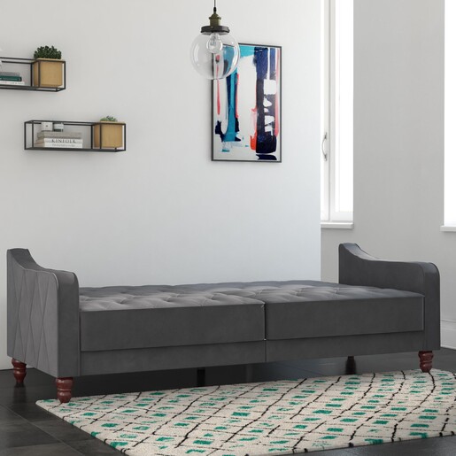 Schlafsofa Vintage Bezug in Samtoptik, Diamant-Steppung, Breite 207 cm in grau