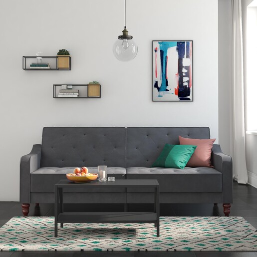 Schlafsofa Vintage Bezug in Samtoptik, Diamant-Steppung, Breite 207 cm in grau