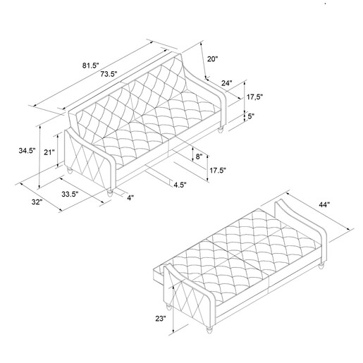 Schlafsofa Vintage Bezug in Samtoptik, Diamant-Steppung, Breite 207 cm in grau