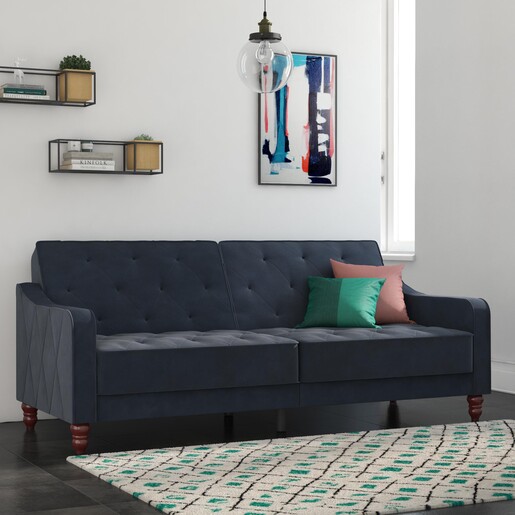 Schlafsofa Vintage Bezug in Samtoptik, Diamant-Steppung, Breite 207 cm in blau