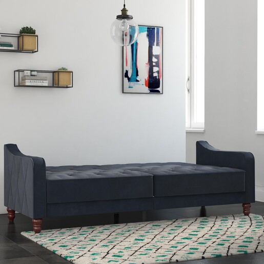 Schlafsofa Vintage Bezug in Samtoptik, Diamant-Steppung, Breite 207 cm in blau