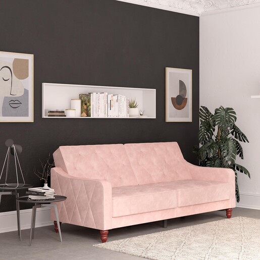 Schlafsofa Vintage Bezug in Samtoptik, Diamant-Steppung, Breite 207 cm in pink