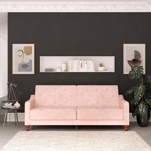 Schlafsofa Vintage Bezug in Samtoptik, Diamant-Steppung, Breite 207 cm in pink