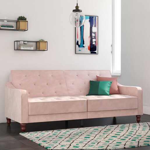 Schlafsofa Vintage Bezug in Samtoptik, Diamant-Steppung, Breite 207 cm in pink