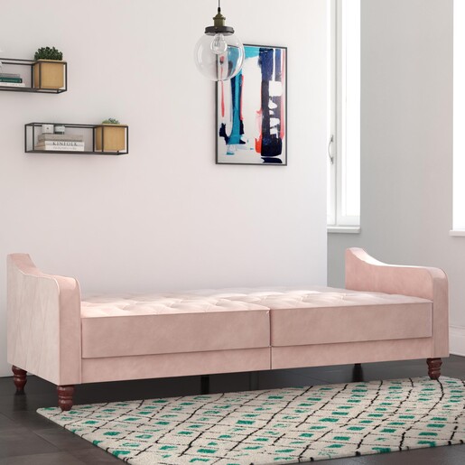 Schlafsofa Vintage Bezug in Samtoptik, Diamant-Steppung, Breite 207 cm in pink