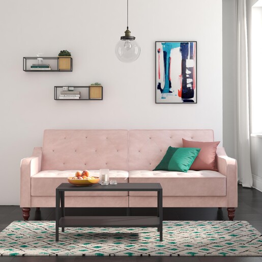 Schlafsofa Vintage Bezug in Samtoptik, Diamant-Steppung, Breite 207 cm in pink