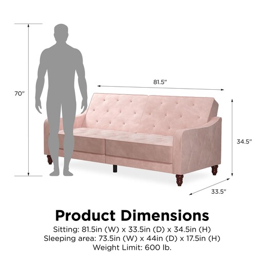 Schlafsofa Vintage Bezug in Samtoptik, Diamant-Steppung, Breite 207 cm in pink