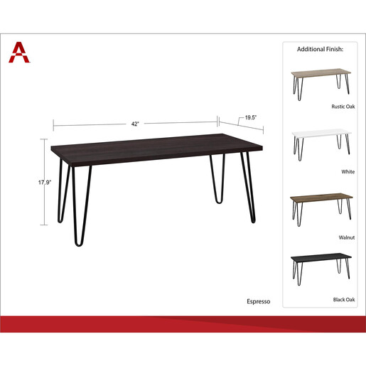 Couchtisch Owen Wohnzimmertisch, rechteckige Form, Metallbeine, Breite 107 cm in expresso