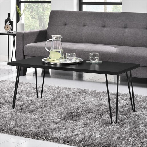 Couchtisch Owen Wohnzimmertisch, rechteckige Form, Metallbeine, Breite 107 cm in schwarz & eichenfarben