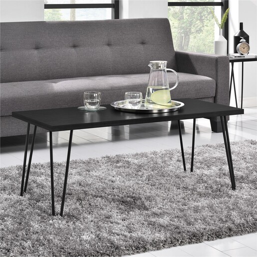 Couchtisch Owen Wohnzimmertisch, rechteckige Form, Metallbeine, Breite 107 cm in schwarz & eichenfarben