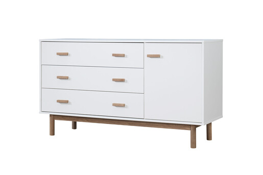 Sideboard Mason Schrank mit 3 Schubladen+1 Tür Scandi Design, Breite 144 cm in weiß & eichenfarben