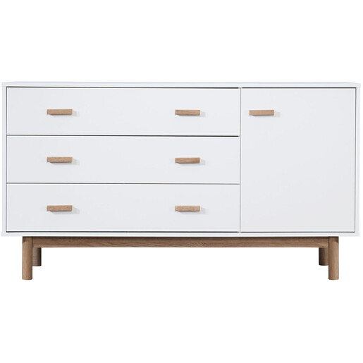 Sideboard Mason Schrank mit 3 Schubladen+1 Tür Scandi Design, Breite 144 cm in weiß & eichenfarben