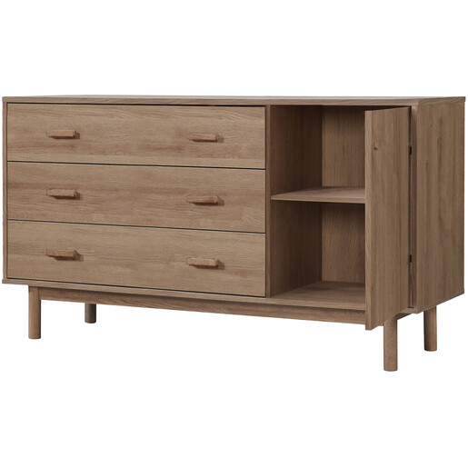 Sideboard Mason Schrank mit 3 Schubladen+1 Tür Scandi Design, Breite 144 cm in eichenfarben