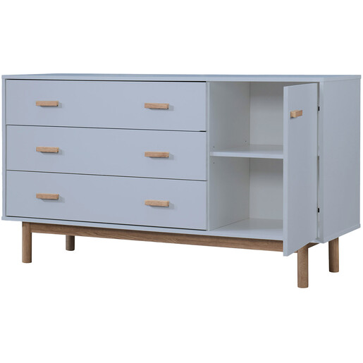 Sideboard Mason Schrank mit 3 Schubladen+1 Tür Scandi Design, Breite 144 cm in grau & eichenfarben