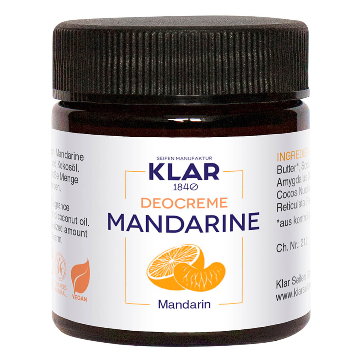 Klar Seifen Deodorant Creme, Mandarin, 30 ml.