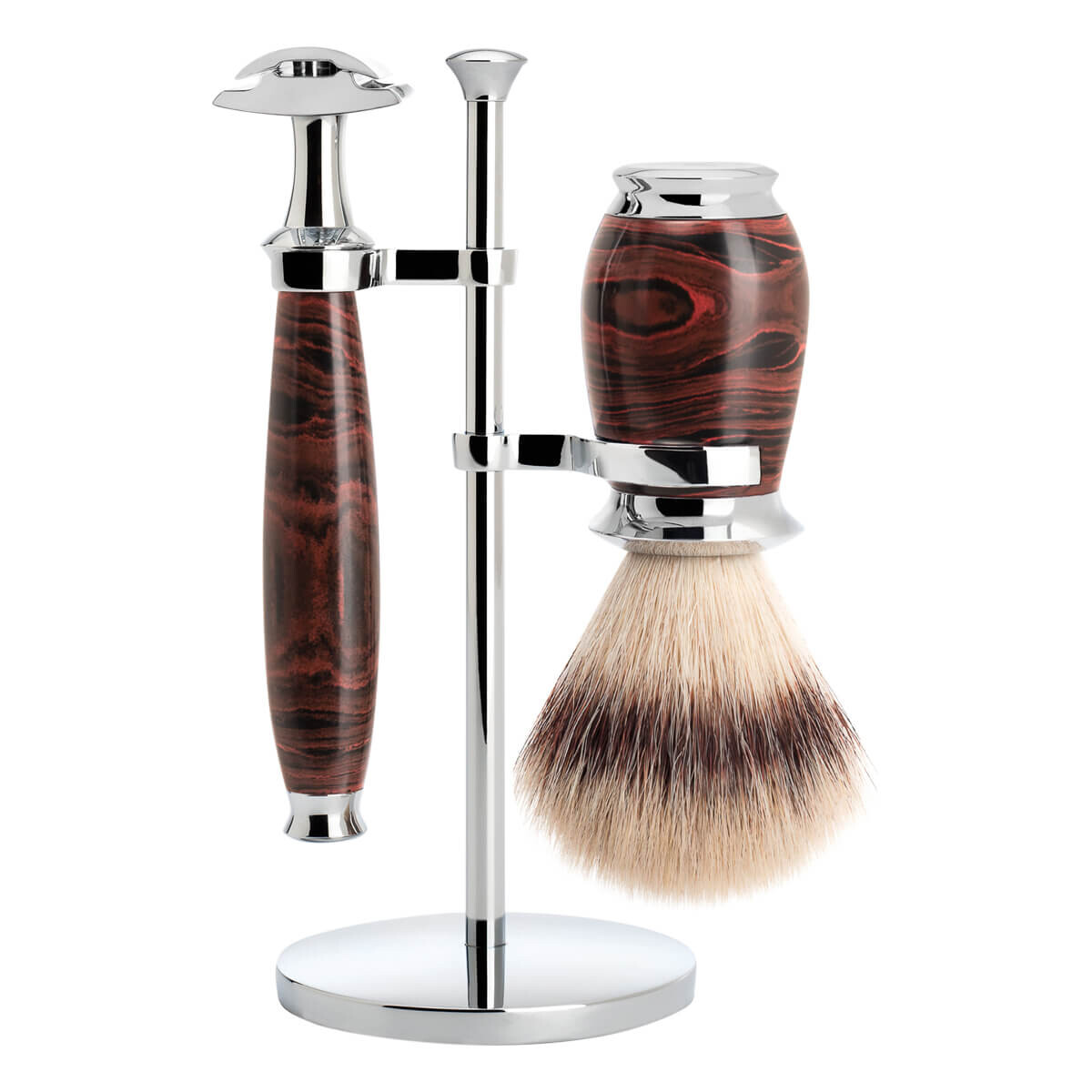 Mühle Barbersæt med DE-skraber, Silvertip Fibre ® Barberkost og Holder, Purist, Ebonite