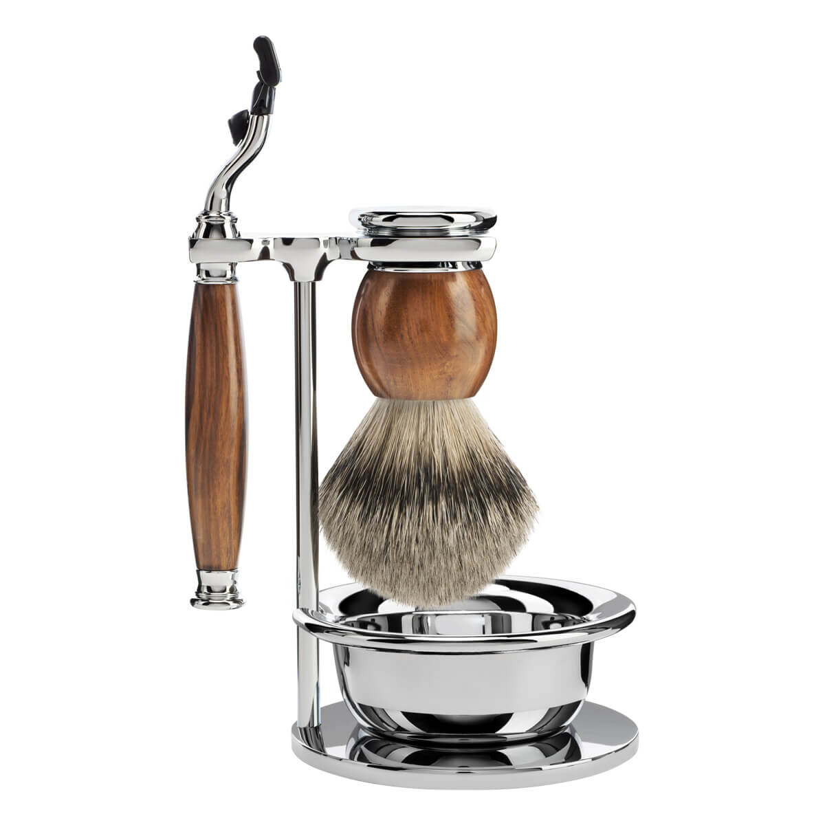 Mühle Barbersæt med Mach3 Skraber, Barberkost, Holder og Skål, Sophist, Ironwood