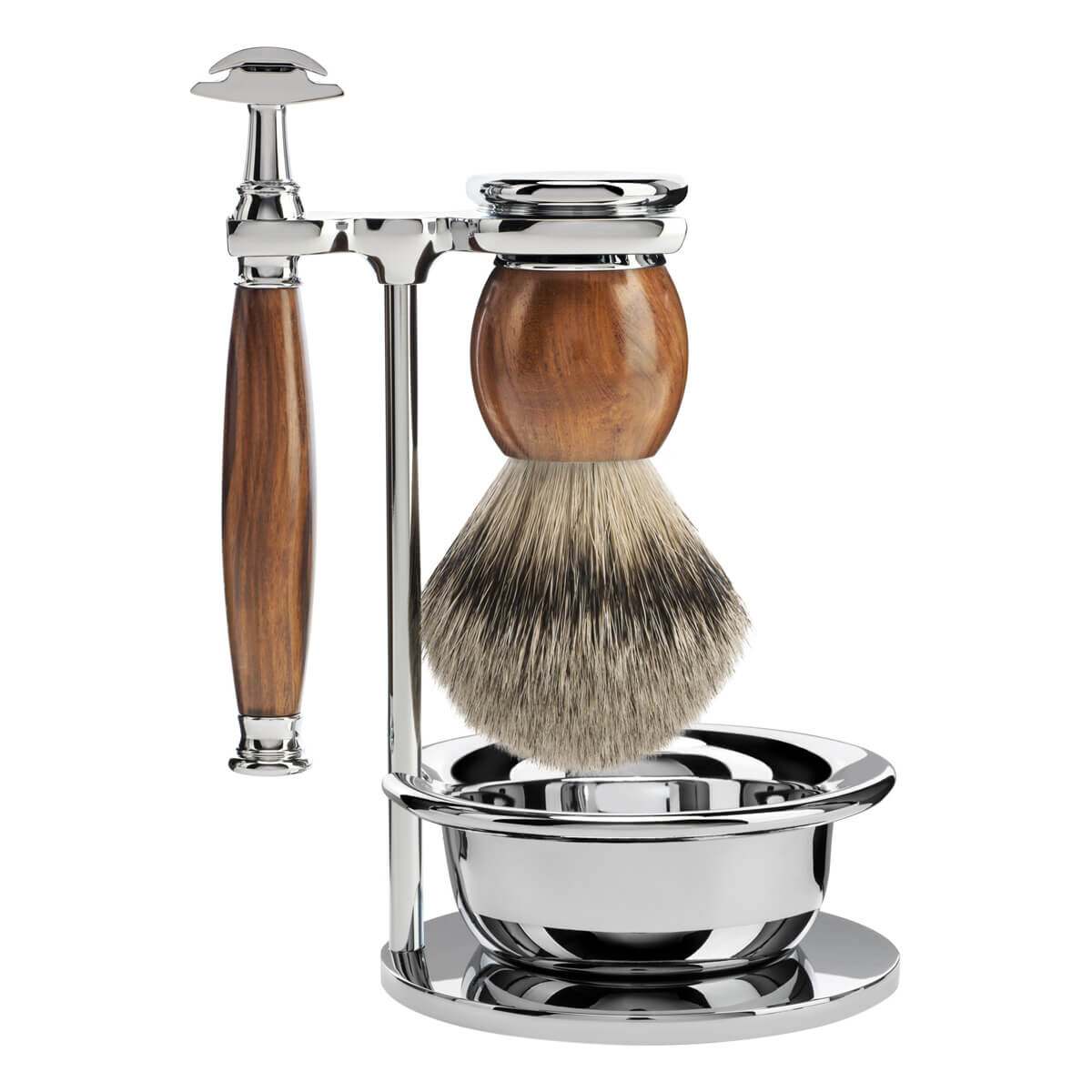 Mühle Barbersæt med DE-skraber, Barberkost, Holder og skål, Sophist, Ironwood