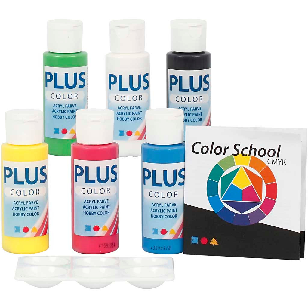 Plus Color Hobbymaling Farveskole Primaerfarver Farveskolevejledning Medfolger 6x60ml Kob Bill