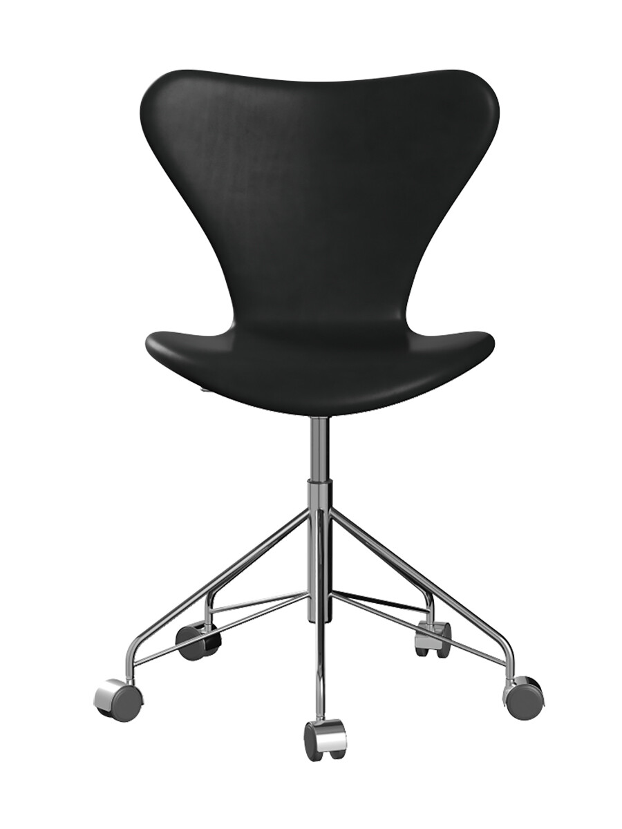 3117 Serie 7 Kontorstol af Arne Jacobsen (Sort, Fuldpolstret, Grace læder)