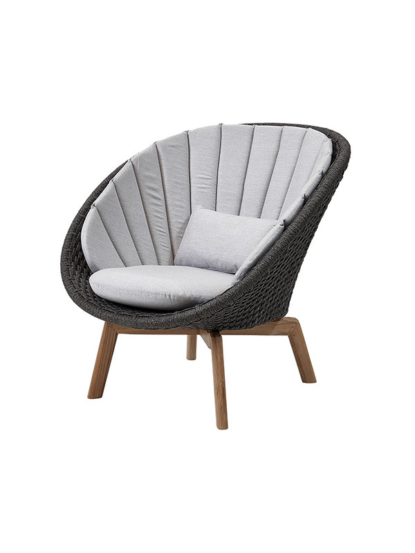 Peacock Loungestol, Soft Rope m/ben i teak fra Cane-line (Inkl. hynde i Light grey)