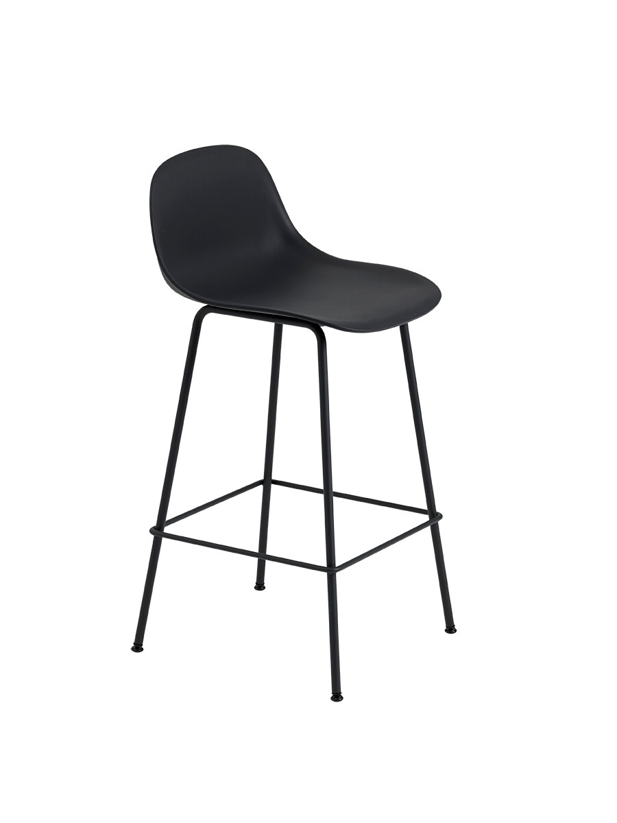 Fiber Barstool tube w. back fra Muuto (Lille, Black/ black base)