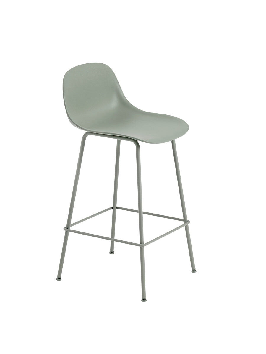 Fiber Barstool tube w. back fra Muuto (Lille, Dusty green/ dusty green base)