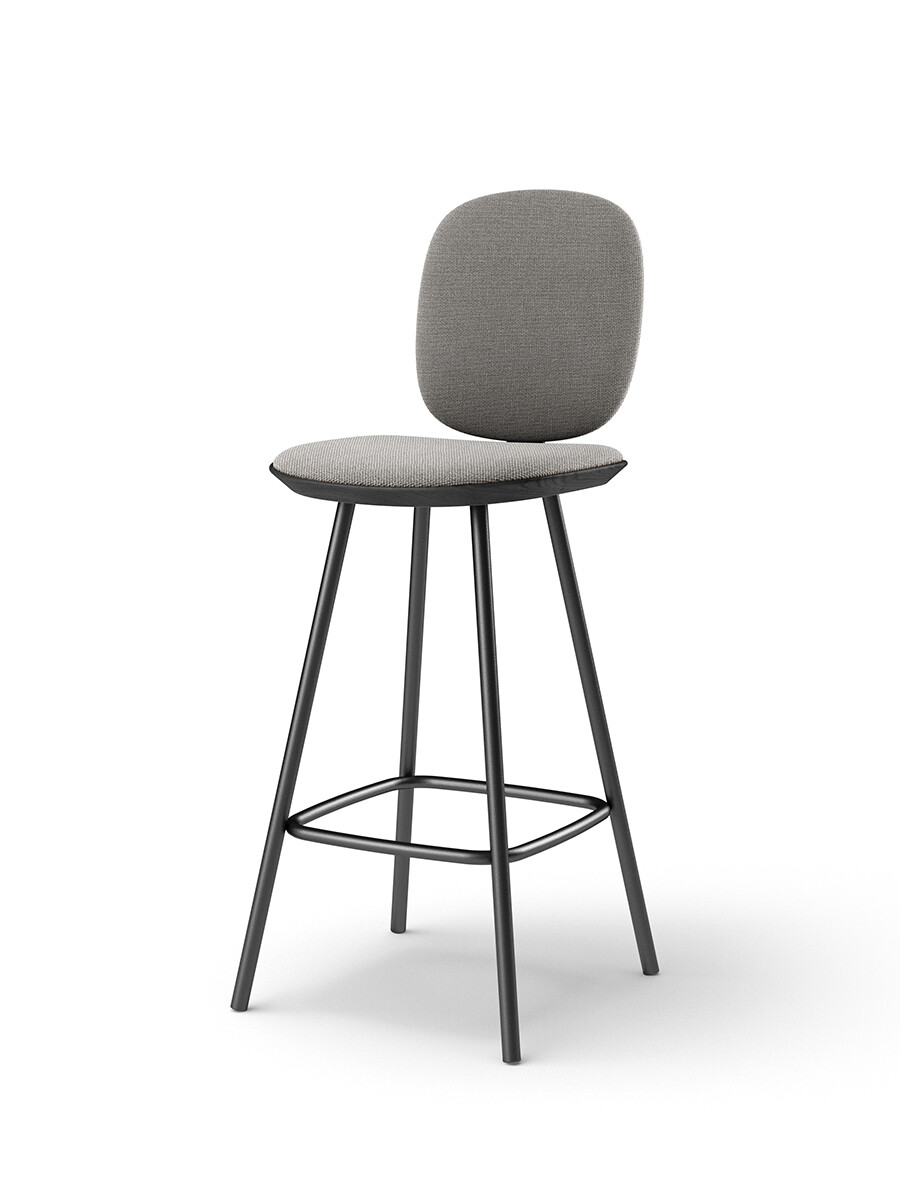 Pauline Comfort Counter Stool m. Metalben, sortlakeret eg fra Brdr. Krüger (Hallingdal 0113, grey fabric)