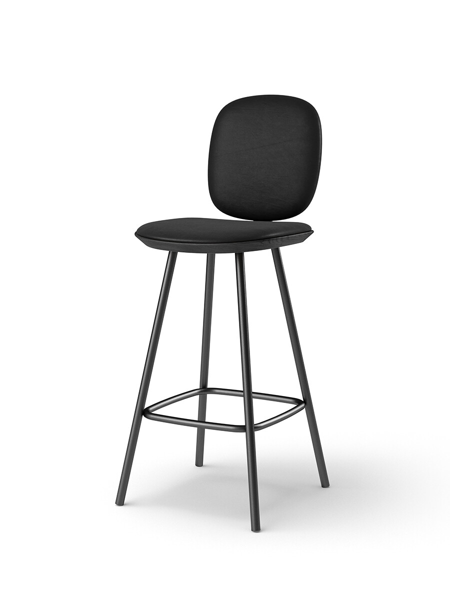 Pauline Comfort Counter Stool m. Metalben, sortlakeret eg fra Brdr. Krüger (Savanne, black leather)