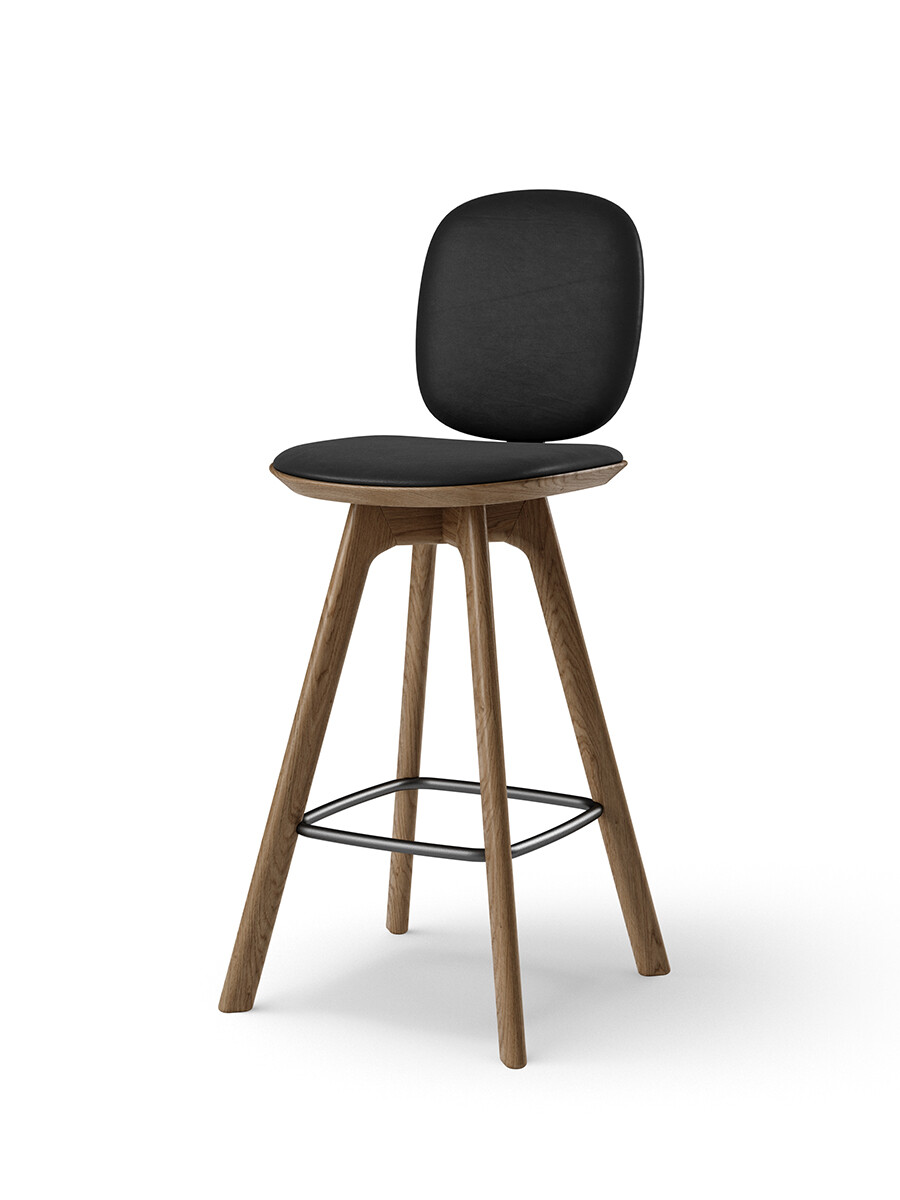 Pauline Comfort Counter Stool m. Træben, røget eg fra Brdr. Krüger (Savanne, black leather)