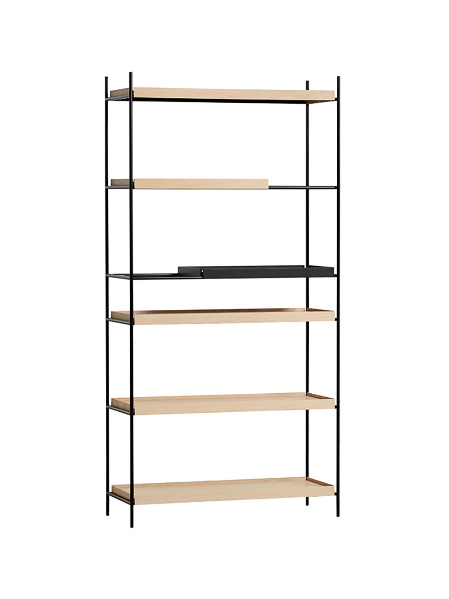 Tray Shelf, høj fra Woud (Black: 1 short / Oak: 4 wide, 1 short)