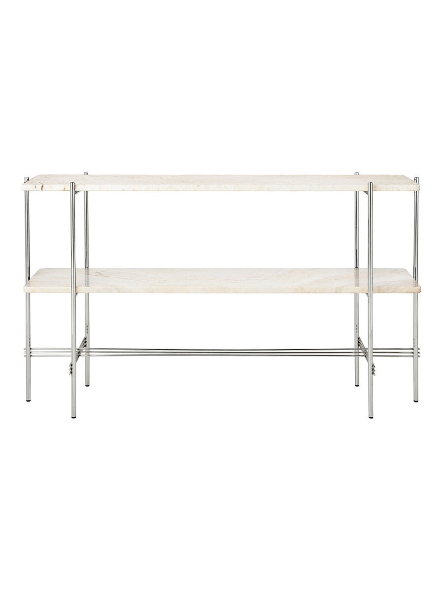 TS Console, 2 rack fra GUBI (Travertine / Poleret stål)