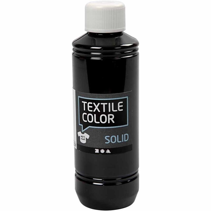 Oplev den perfekte løsning til at dække små fejl og skabe et ensartet look med Textile Solid - Dækkende - Sort - 250 ml fra Diverse. Denne alsidige tekstilmaling er ideel til alt fra tøjreparationer til kreative projekter. Den dybe sorte farve sikrer, at dine reparationer forbliver diskrete og stilfulde. Den let anvendelige formel tørrer hurtigt og giver en holdbar overflade, der tåler hverdagsbrug. Gør dit tekstilprojekt til en leg!

- Dækkende sort farve til tekstiler
- Hurtigttørrende formel
- Ideel til reparation og kreative projekter
- Holdbar og slidstærk
- Let at anvende for perfekte resultater
- Anvendelig på forskellige typer stof