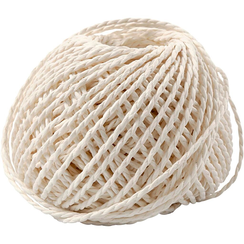 Paperyarn, 2,5-3 mm, hvid, 150 g