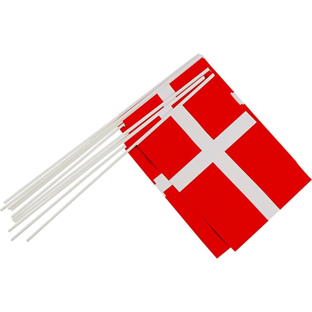 Hurraflag, 20x25 cm, Danmark, 10 stk.