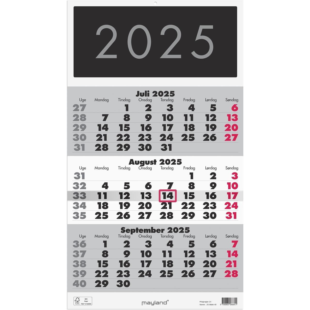 Vægkalender Triplanner 2025