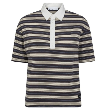 HAUTE L ' AMITIE POLO, BOY STRIPE DUSTY MOCCA