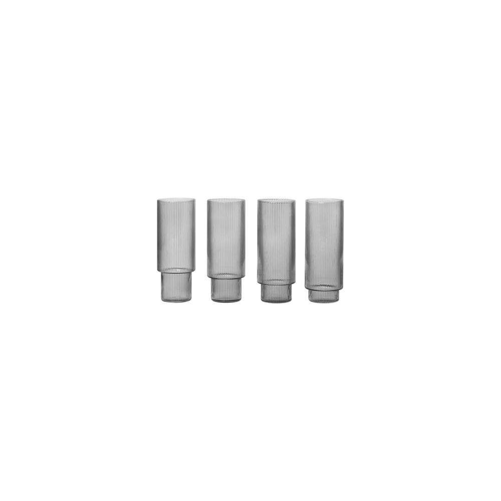 ferm LIVING – Ripple Long Drink Glasses Set of 4 Smoked Grey ferm LIVING