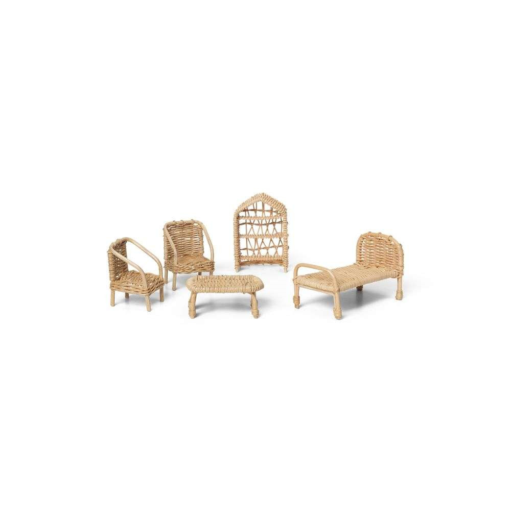 ferm LIVING – Rattan Dollhouse Furniture Set of 5 Natural ferm LIVING