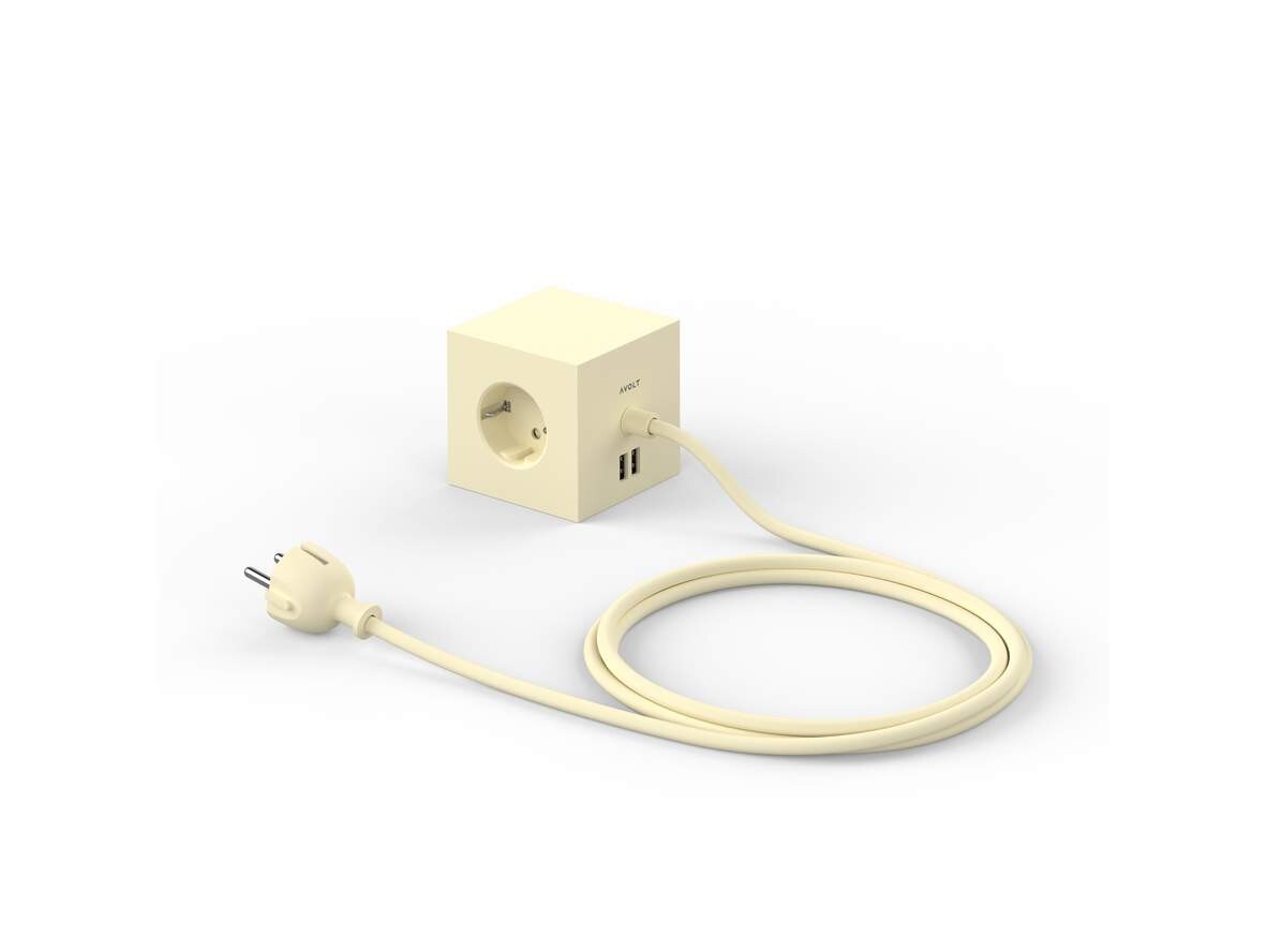 Avolt Stikdåser – Square 1 USB A & Magnet 1,8m Ice Yellow Avolt