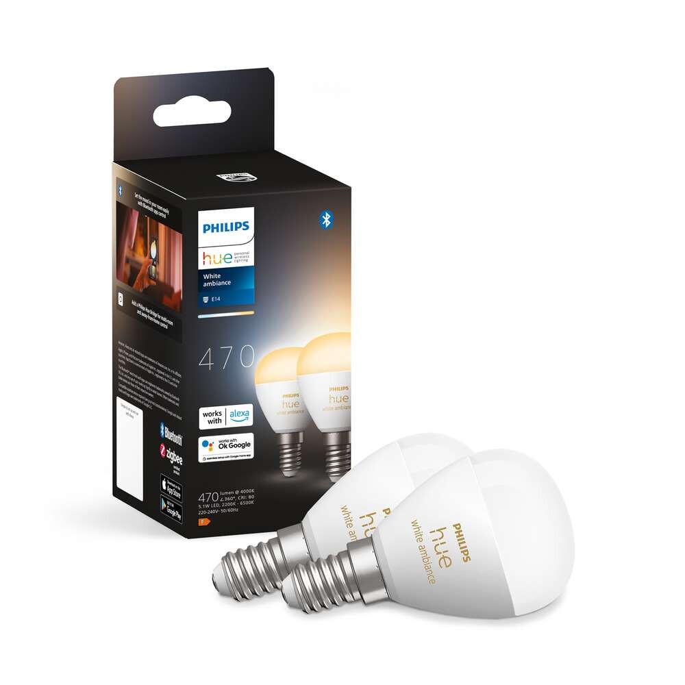 Philips Hue – Lamppu White&Amb. 5,1W Luster Kruunu 2 pack. E14