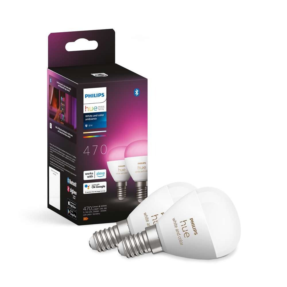 Philips Hue – White&Color Amb. 5,1W Luster Kruunu 2 pack. E14