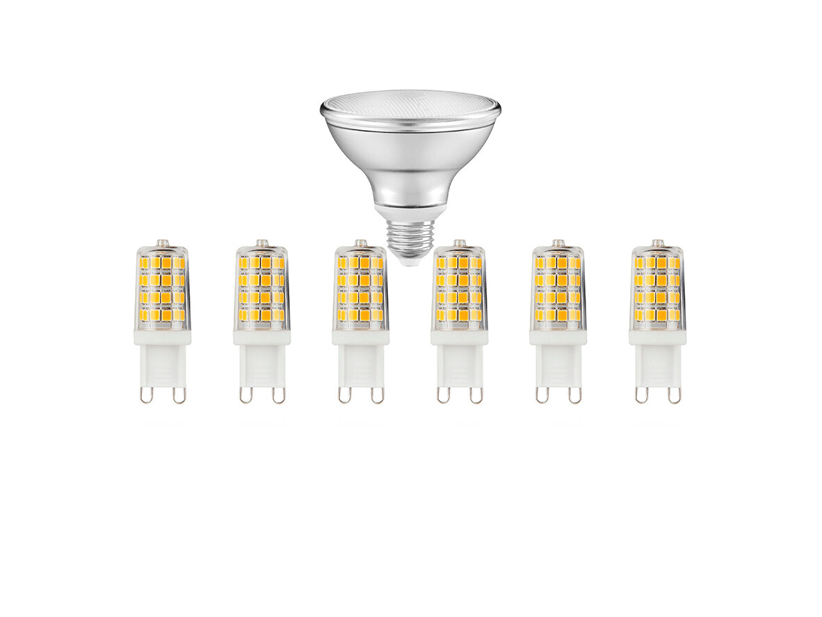 Lindby – Lamput 6xLED 3,3W (330lm) G9 + 1xLED 8W (633lm) Par30 E27 Dim. Osram