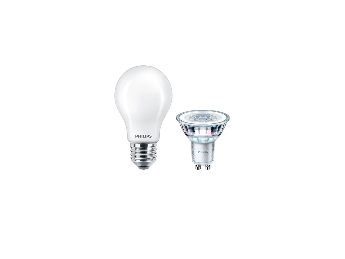 Philips – Lamput 1xLED 4,6W (50W/355lm) GU10 + 1xLED 8,5W Glas (1055lm) E27