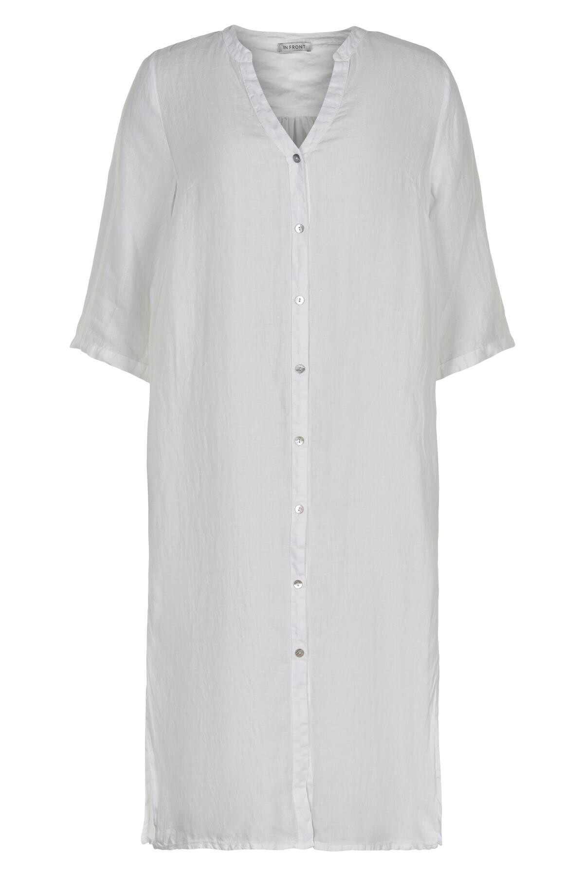 Se IN FRONT Lino Lang Skjortekjole, Farve: White, Størrelse: L, Dame hos Infront Women